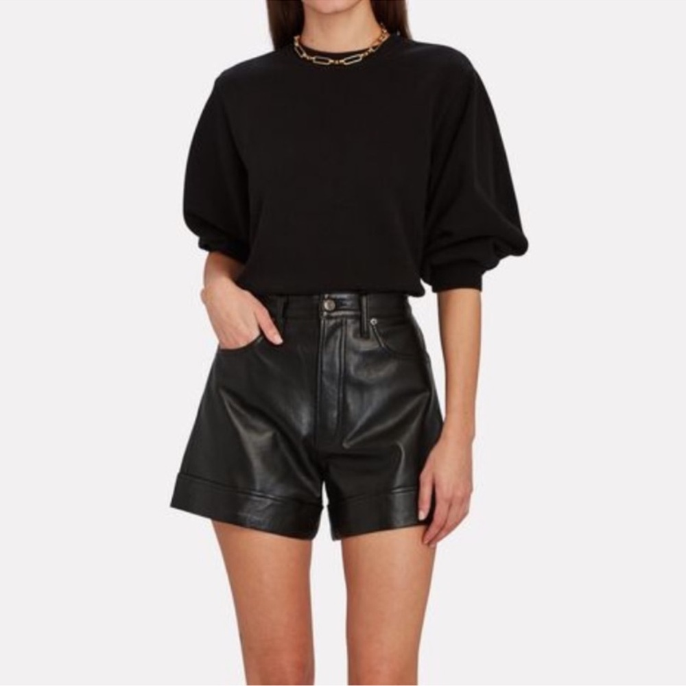 Agolde Black Angled Leather Cuffed Shorts Size 26